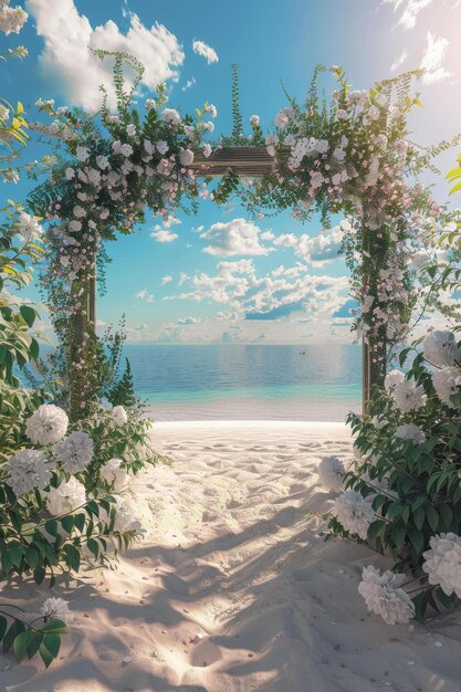 Floral wedding arch in nature Generative AI