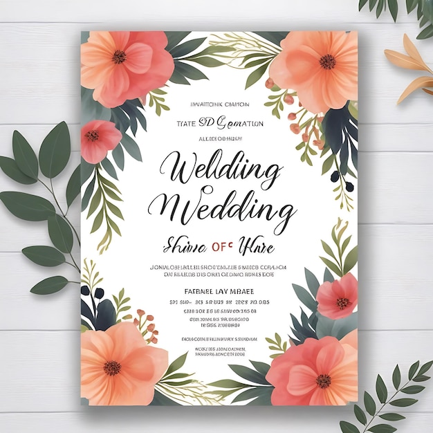 floral wedding invitation poster template