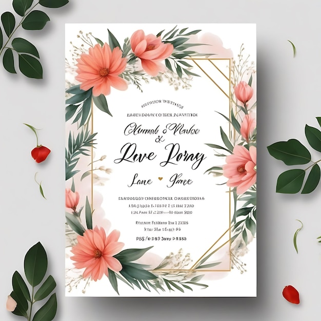 floral wedding invitation poster template