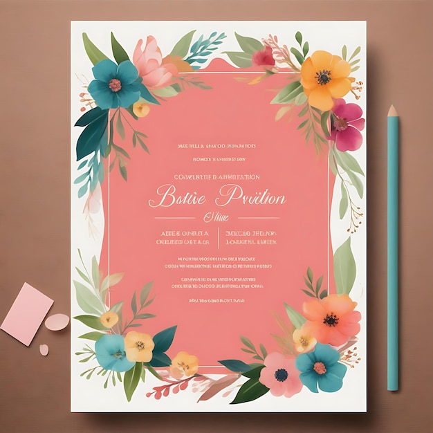 floral wedding invitation poster template