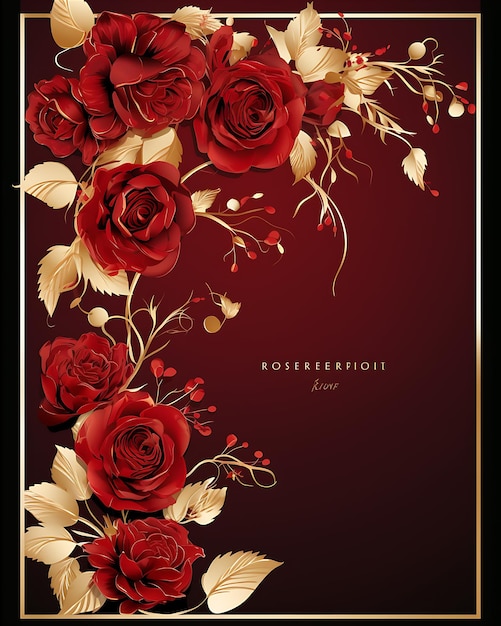 Floral Wedding Invitation with Red and Gold Rose