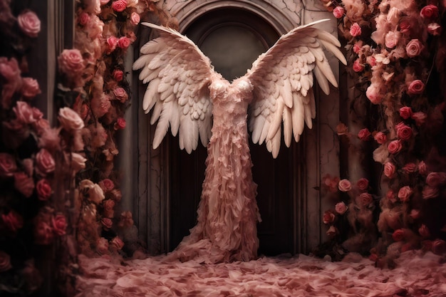 floral wings photo backdrop cinematic scene