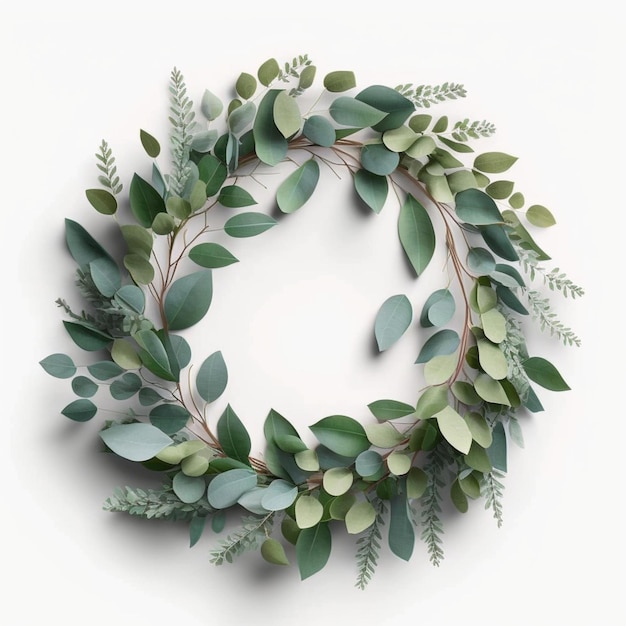 Floral wreath eucalyptus branches leaves frames Generative Ai