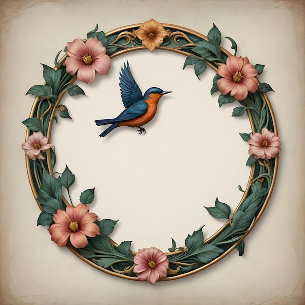 Floral Wreath with a Bird