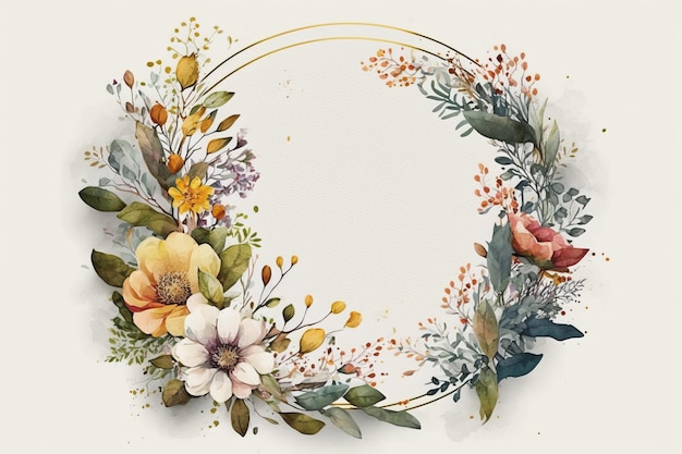 A floral wreath with flowers on a white background