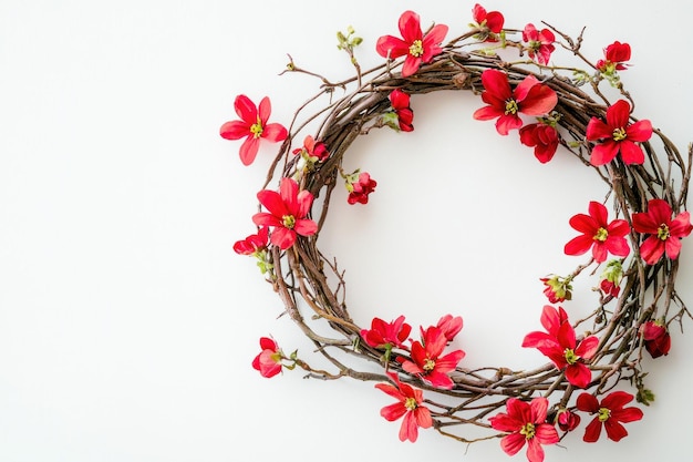 Floral Wreath with Red Flowers on White Background Generative AI