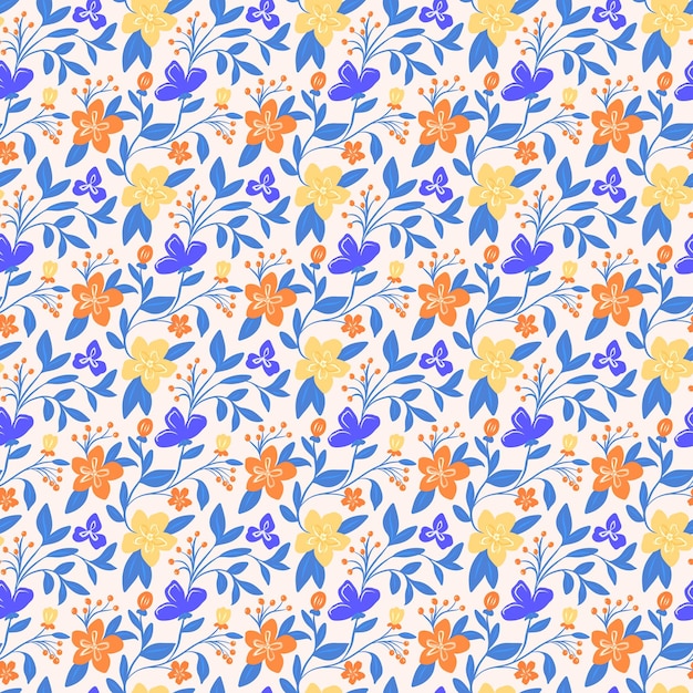 Floral yellow blue orange seamless pattern Summer ditsy repeat print Cute folk design