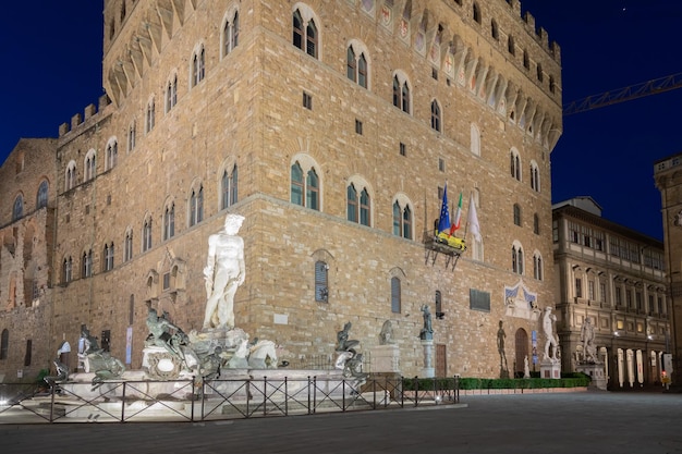 Florence architecture illuminated by night Piazza della Signoria Signoria Square Italy Urban scene in exterior nobody