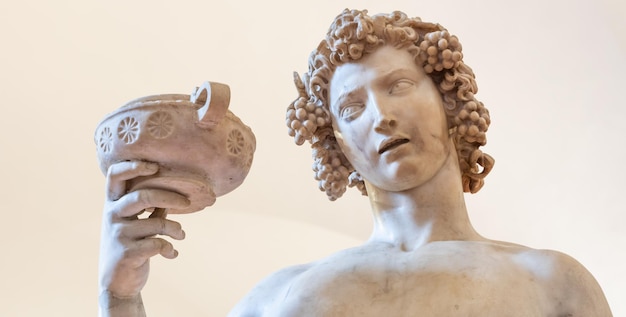 Florence, Italy - Circa June 2021: Bacchus by Michelangelo Buonarroti, 1501. Ancient sculpture made of white marble