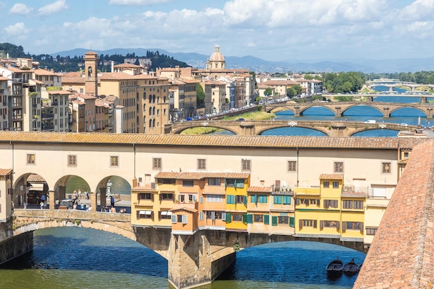 Florence Italy Circa June 2021 city landscape with Old Bridge Ponte Vecchio