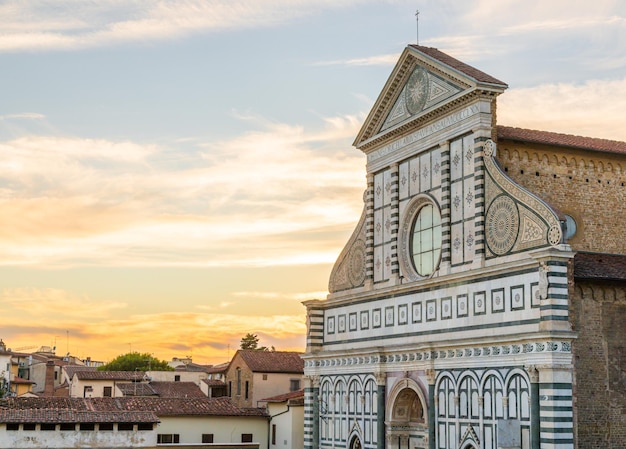 Florence Italy Sunset light on Santa Maria Novella Holy Mary Church nobody and copy space