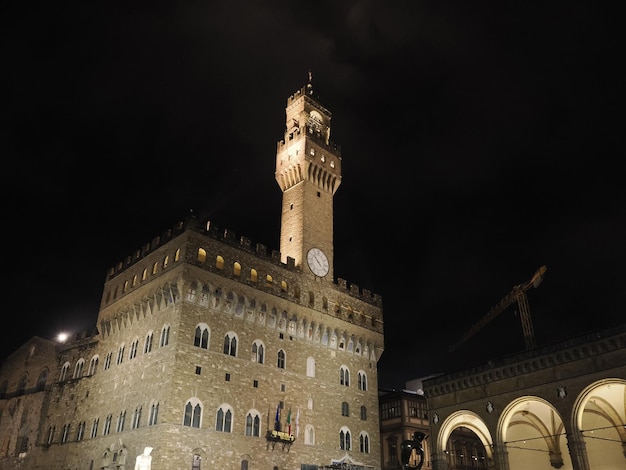 Florence signoria place palazzo vecchio at night