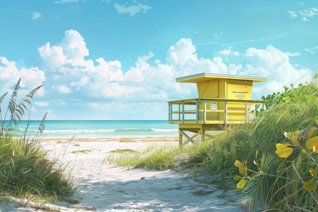 Photo florida landscape with lifeguard tower ocean and beach scenery