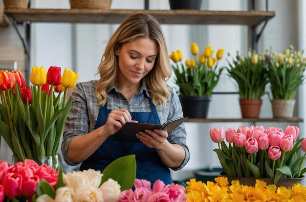 Florist counts and records flowers