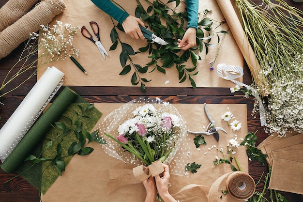 Florist creating flower display