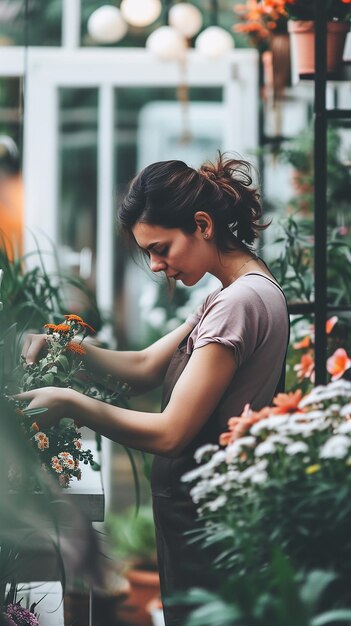 Photo florist female pruning potted flower at gardener