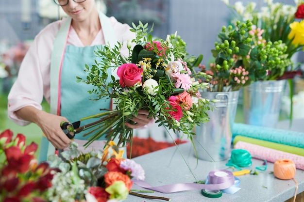 Florist Making Flower Bouquet