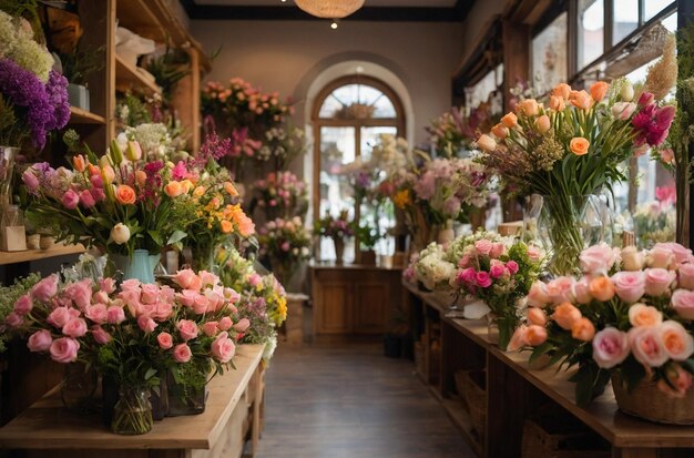 Florist shop with beautiful flower bouquet