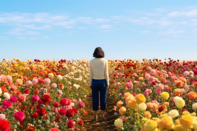 A florist standing in front of a field of blooming flower