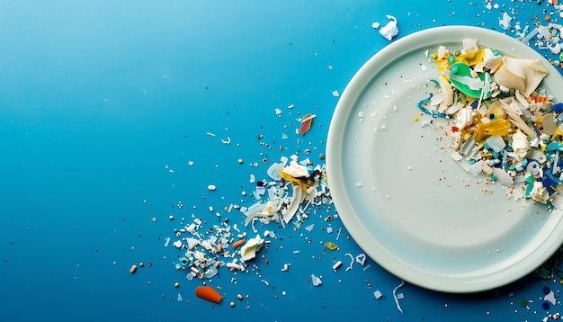 Flour in a bowl on a blue background Top view