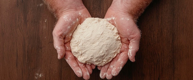 Flour On MenS Hands Cooking Bread Pasta Kneading Dough Top View CloseUp Inviting