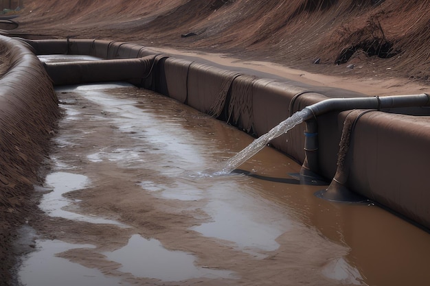 The flow of dirty water from the pipe into the river Pollution of reservoirs AI generated