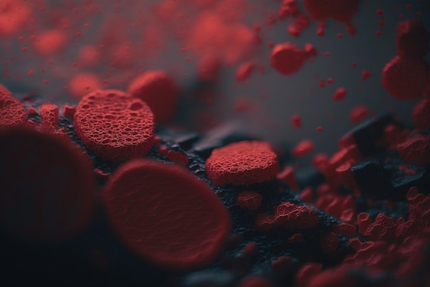 Photo the flow of human erythrocytes red biconvex blood cellsmedical hematology background with macro erythrocytes plasma with erythrocyte