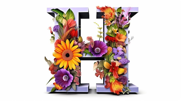 Flower 3d colorful alphabet letter H white background