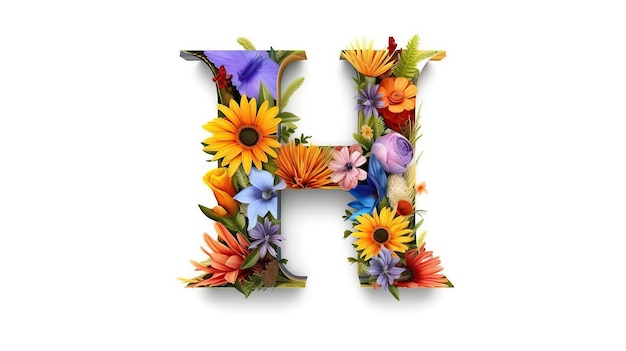 Flower 3d colorful alphabet letter H white background