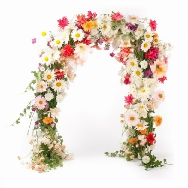 A flower arch with a white background