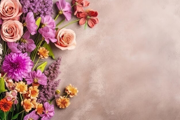 Flower arrangement over a beige textured background