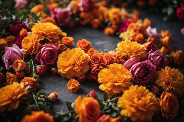 Photo a flower arrangement is laying on a table with a flower arrangement