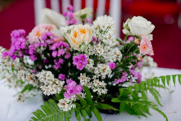 flower arrangements on the wedding table