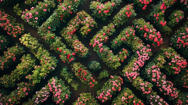 a flower bed with pink flowers in the background