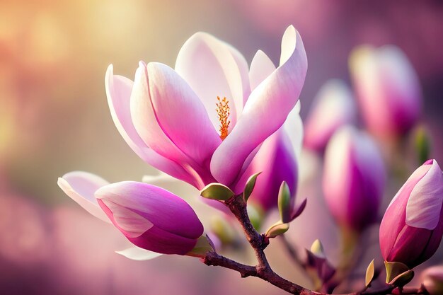 Flower of blossoming magnolia tree in springtime Generative Ai