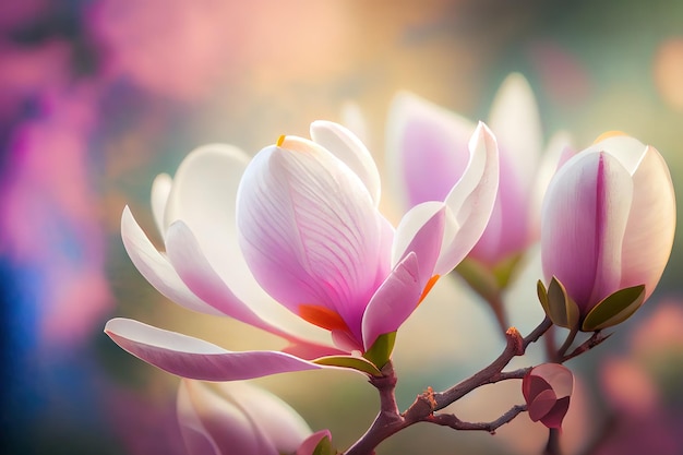 Flower of blossoming magnolia tree in springtime Generative Ai