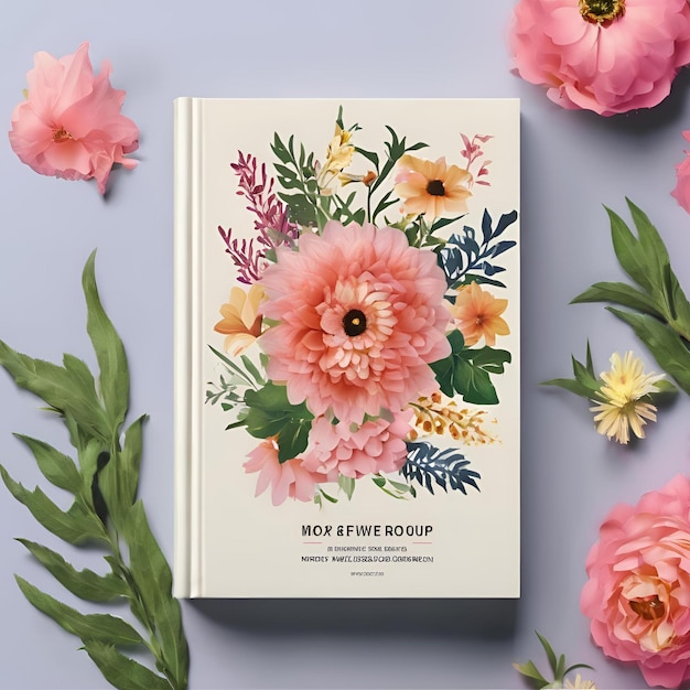 Photo flower book cover mockup design