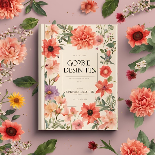 Photo flower book cover mockup design