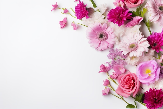 flower bouquet and frame left side in white