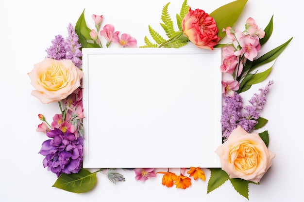 flower bouquet and frame left side in white