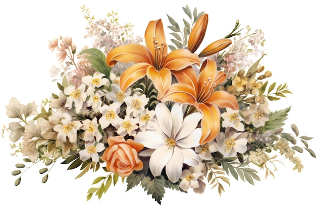 Flower bouquet isolated on white background Watercolor painting