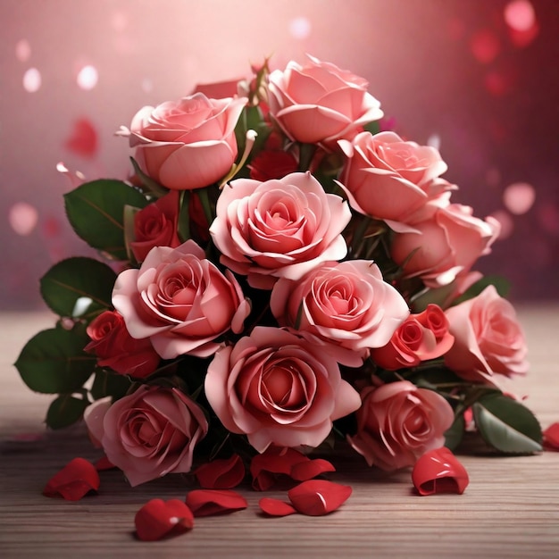 flower bouquet red rose and pink rose flowers bouquet generated by AI