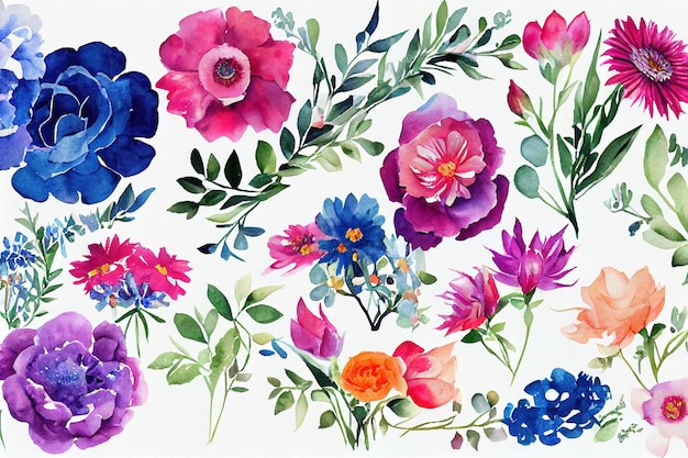 Flower bouquet set watercolor pieces of artwork design