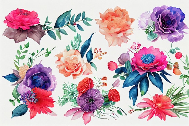 Flower bouquet set watercolor pieces of artwork design