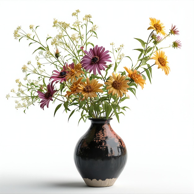 Flower bouquet in a vase isolated on a white background