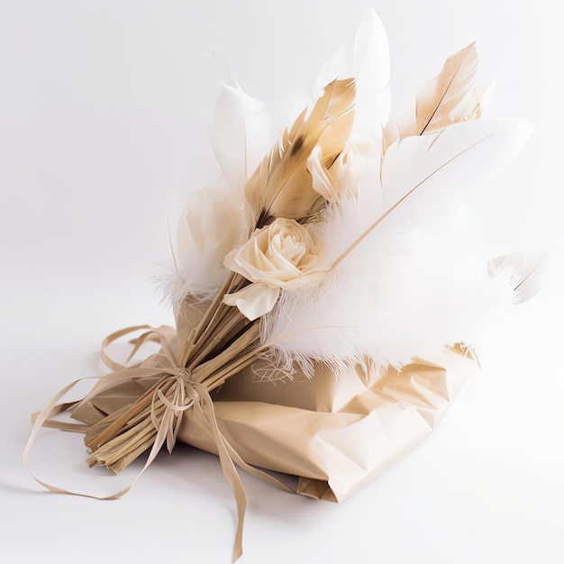 flower bouquet in white paper wrapped in gift wrap