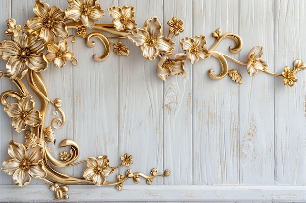 Photo flower buds with pure gold tendrils wooden wall background