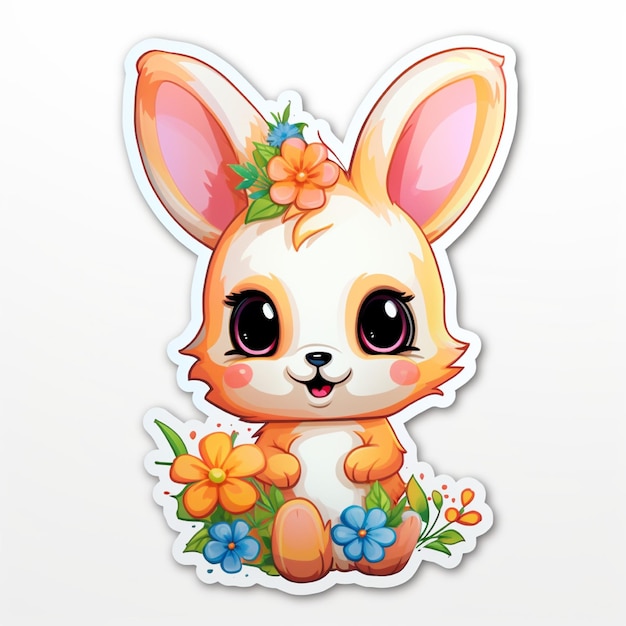 flower bunny sticker surrounded and white background