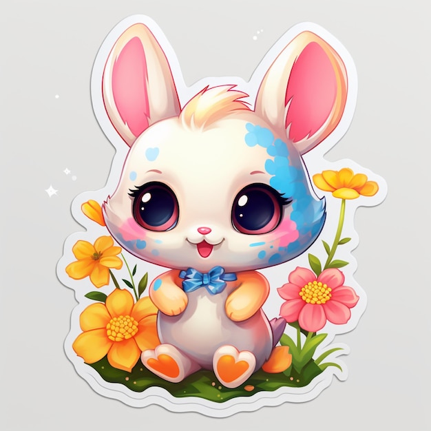 flower bunny sticker surrounded and white background