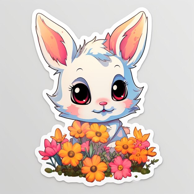 flower bunny sticker surrounded and white background